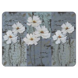 White Poppies floral corkbacked placemats, traditional design with blue grey colours