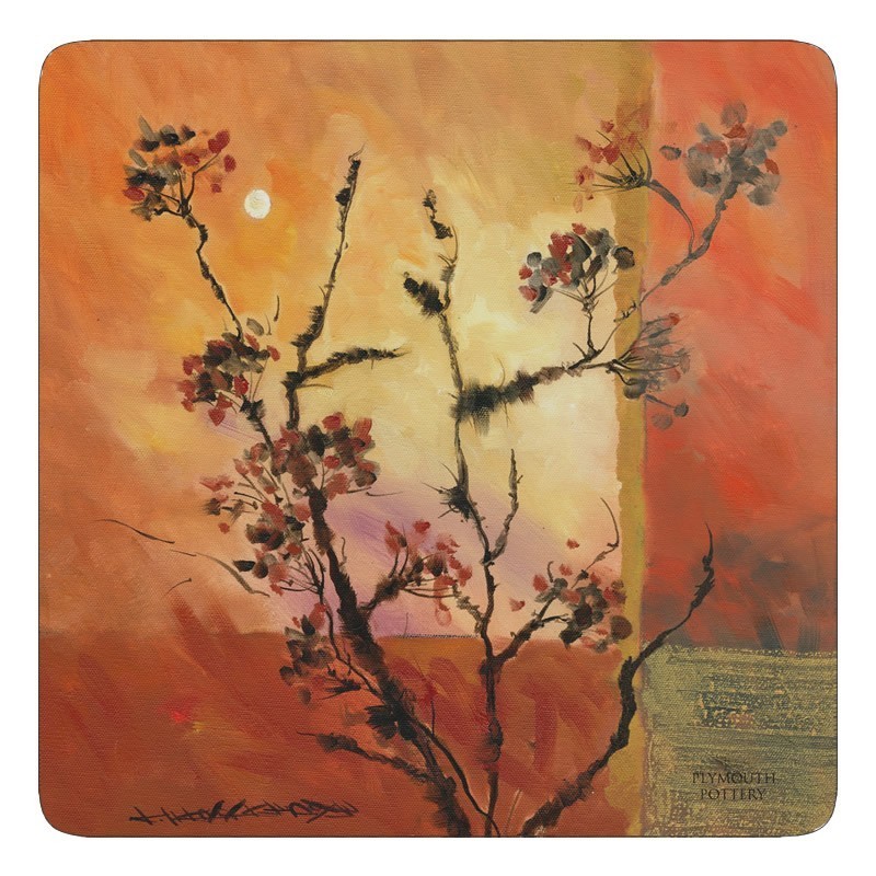 Stylish set of Sunset design drinks coasters. Square with soft cork backing