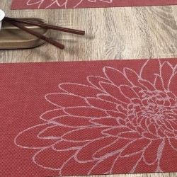 Vermillion red woven vinyl placemats closeup