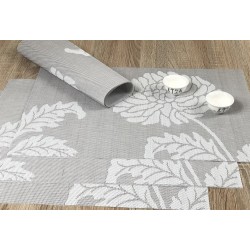 Taupe woven vinyl Fleximats placemats with decorative bowls