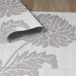 Reverse side of Taupe woven vinyl Fleximats placemats showing detail of Chrysanthemum