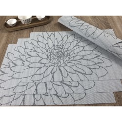 Reverse side of woven vinyl tablemats Steel Fleximats design. All 4 with rolled mat