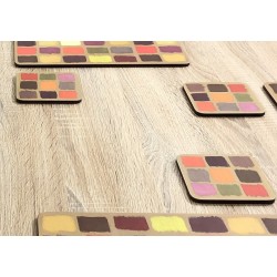 Close up of Harlequin coasters, corkbacked design by Plymouth