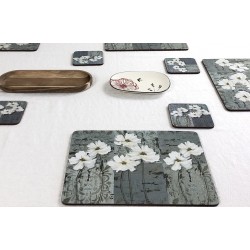 tablecloth with White Poppies corkbacked tablemats, traditional floral design