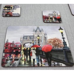 Streets of London corkbacked placemats on grey runner