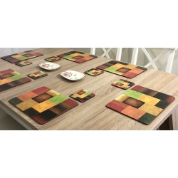 Plymouth Pottery Majestic cork backed placemats on wooden dining table