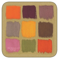 Colourful corkbacked coasters. Harlequin design