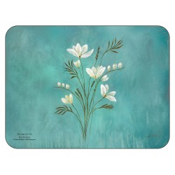 Infinity design, teal blue background, corkbacked floral placemats