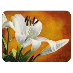 Lily Sunburst orange background, corkbacked floral placemats