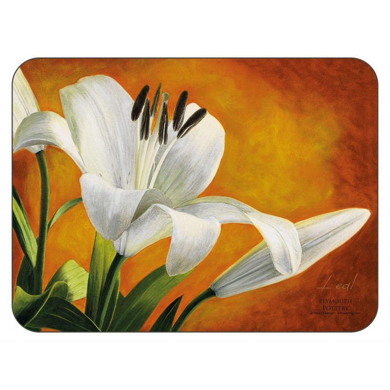 Lily Sunburst orange background, corkbacked floral placemats