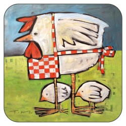 Stylised chicken design Mother Hen drinks coasters