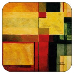 Radiance drinks coasters with yellow green and red coloured blocks