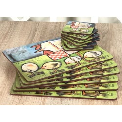 Mother Hen cork backed tablemats and coasters displayed