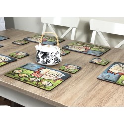 Mother Hen cork backed tablemats and coasters with teapot
