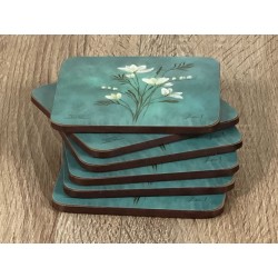 Infinity corkbacked floral coasters stacked up