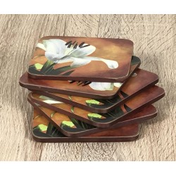 Lily Sunburst design cork backed floral coasters stacked