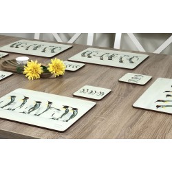 Wooden table and yellow flowers Set of 6 Penguin Parade drinks coasters by Plymouth Pottery