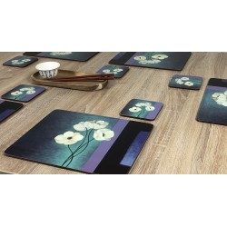 Timeless drinks coasters by Plymouth Pottery on wooden table with chopsticks