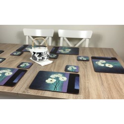 Timeless drinks coasters by Plymouth Pottery on wooden table with teapot